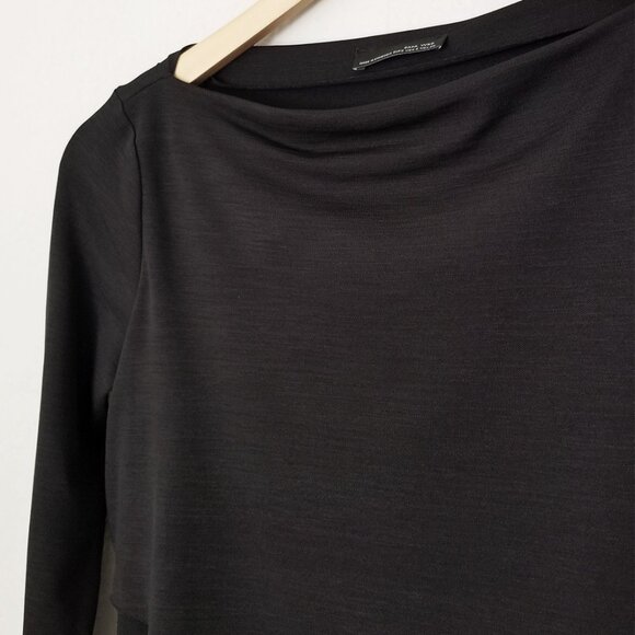 ZARA Long Sleeve Asymmetric Tiered Layered Top Tunic Blouse S Black Minimalist - Picture 7 of 12